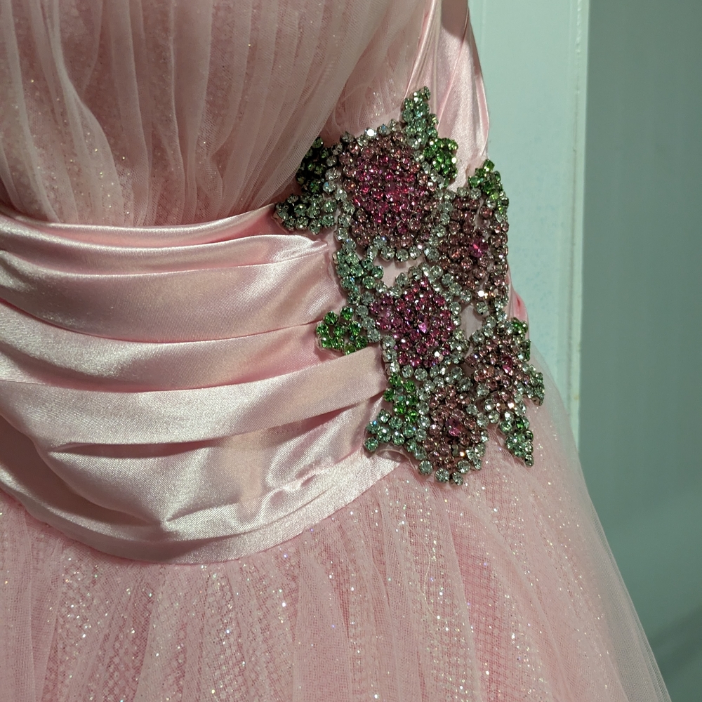 Sherri Hill Strapless Light Pink Ball Gown with Satin Waistband - Picture 6 of 7